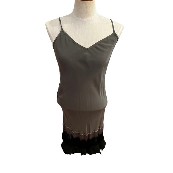 Custom Gatsby Roaring 20s Flapper Dress Silky Gray Fringe & Feather Trim - Picture 2 of 12